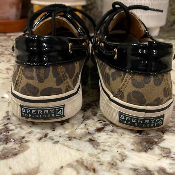 Sperry Topsiders Women's Leopard Canvas Black Patent Leather Boat Shoes … - Picture 5 of 11